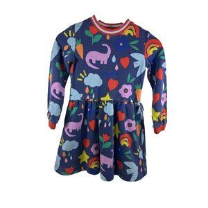 MiniBoden Girl 7 - 8 year Blue Happy Dino Sweatshirt Dress